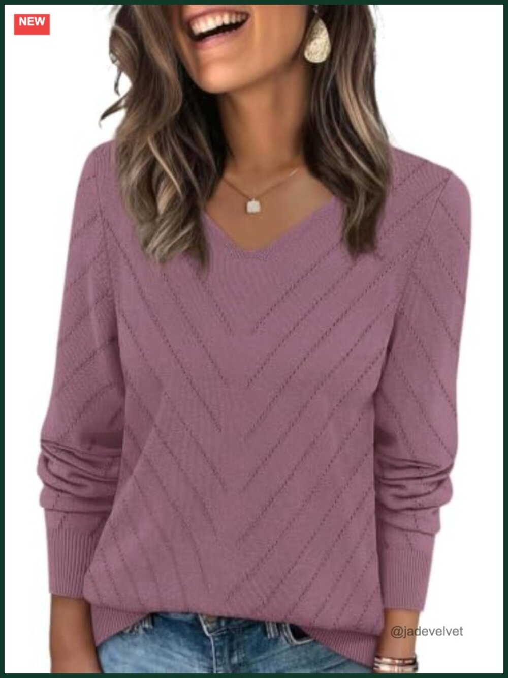 V Neck Pullover Sweater Womens Ribbed Knit Hollow Out Long Sleeve Top